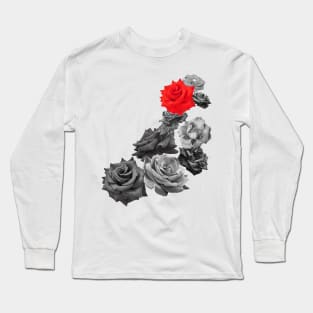 Black and White and a Scarlet Rose Long Sleeve T-Shirt